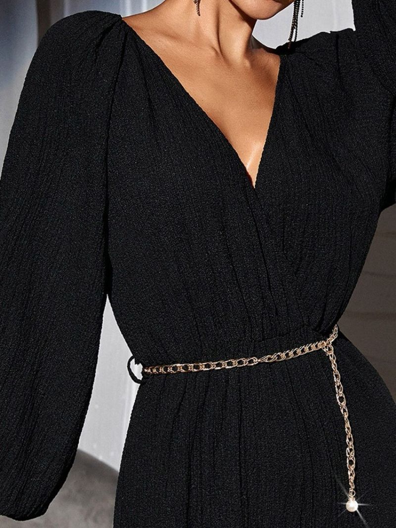 Fuld Længde Almindeligt Kontor Lady Loose Mid Waist Jumpsuit