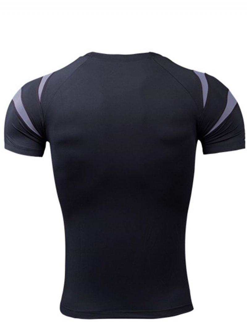 Mænds Color Block Patchwork Kortærmet Gym Sports T-Shirt