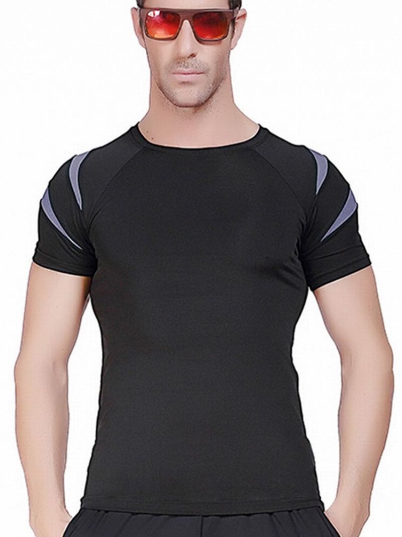 Mænds Color Block Patchwork Kortærmet Gym Sports T-Shirt