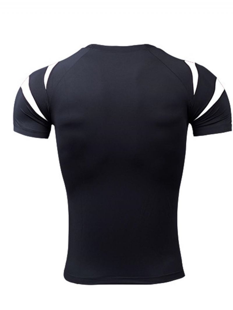Mænds Color Block Patchwork Kortærmet Gym Sports T-Shirt