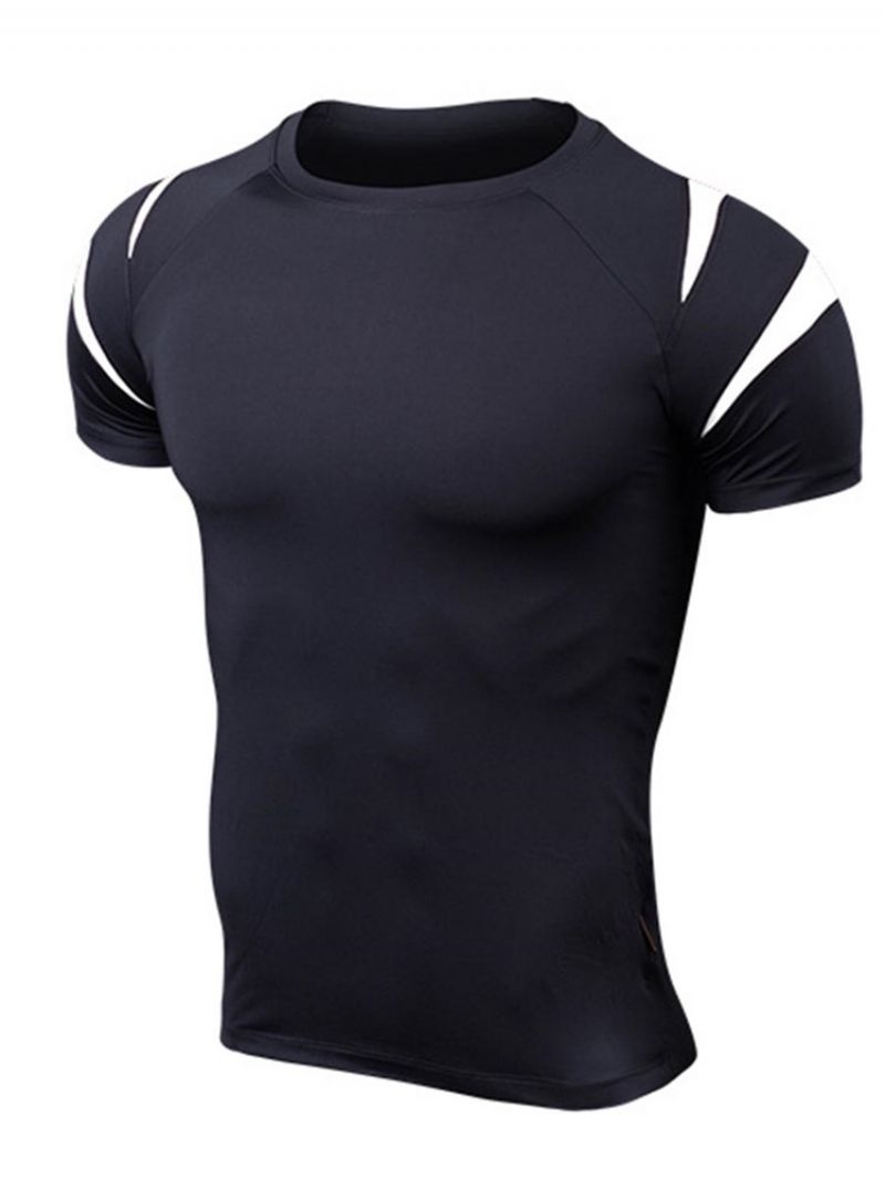 Mænds Color Block Patchwork Kortærmet Gym Sports T-Shirt
