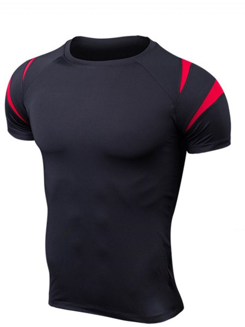 Mænds Color Block Patchwork Kortærmet Gym Sports T-Shirt