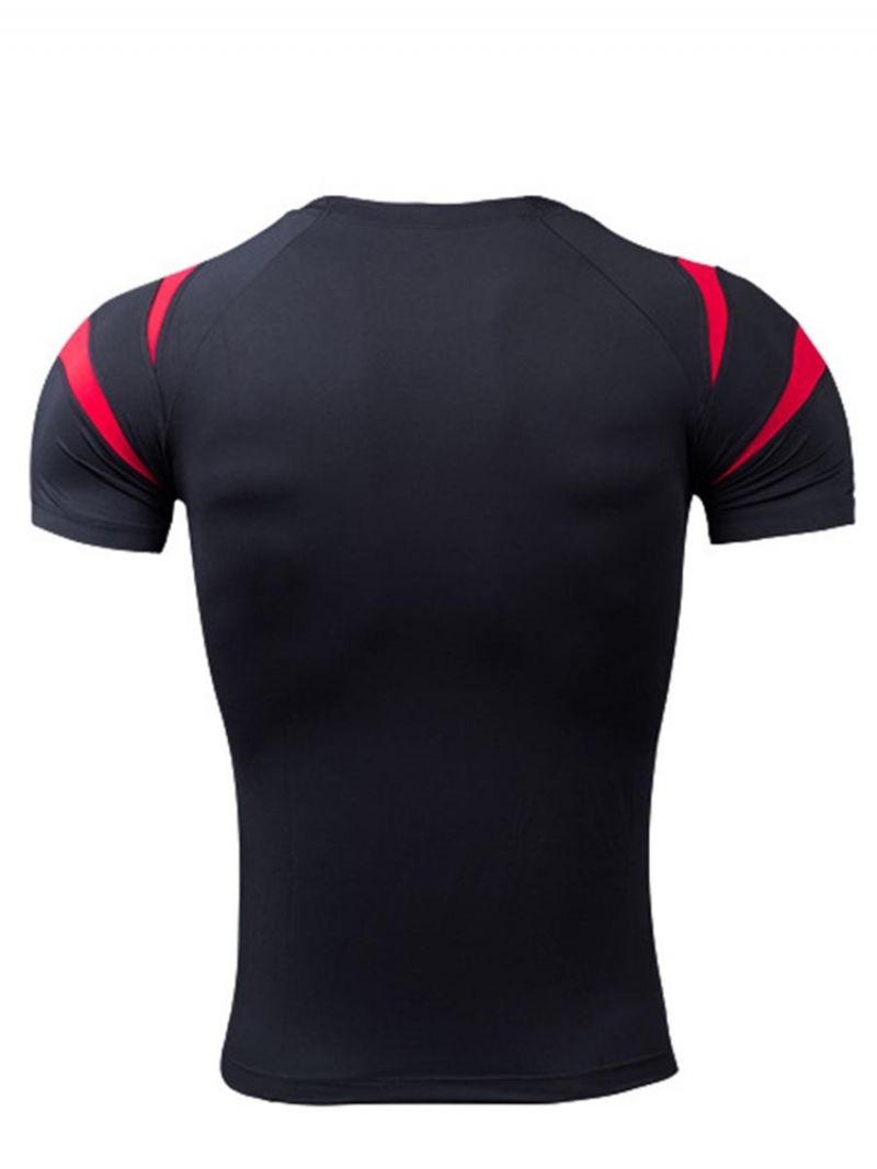 Mænds Color Block Patchwork Kortærmet Gym Sports T-Shirt
