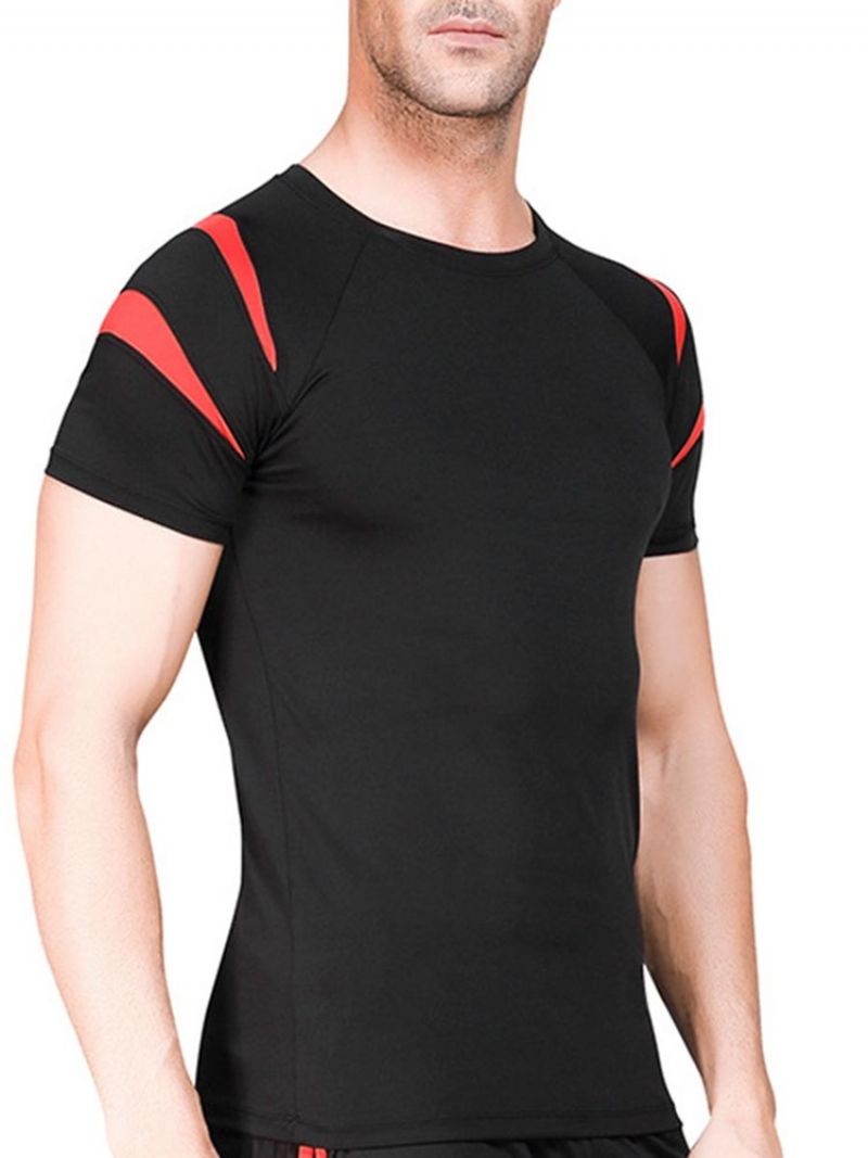Mænds Color Block Patchwork Kortærmet Gym Sports T-Shirt