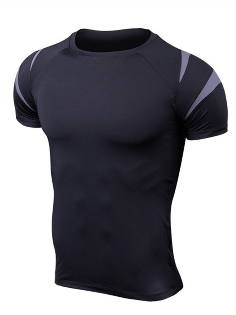 Mænds Color Block Patchwork Kortærmet Gym Sports T-Shirt