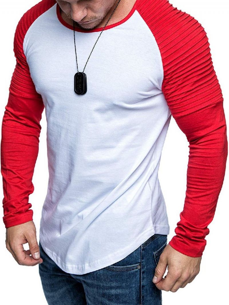 Patchwork Rund Hals Afslappet Slank Langærmet T-Shirt